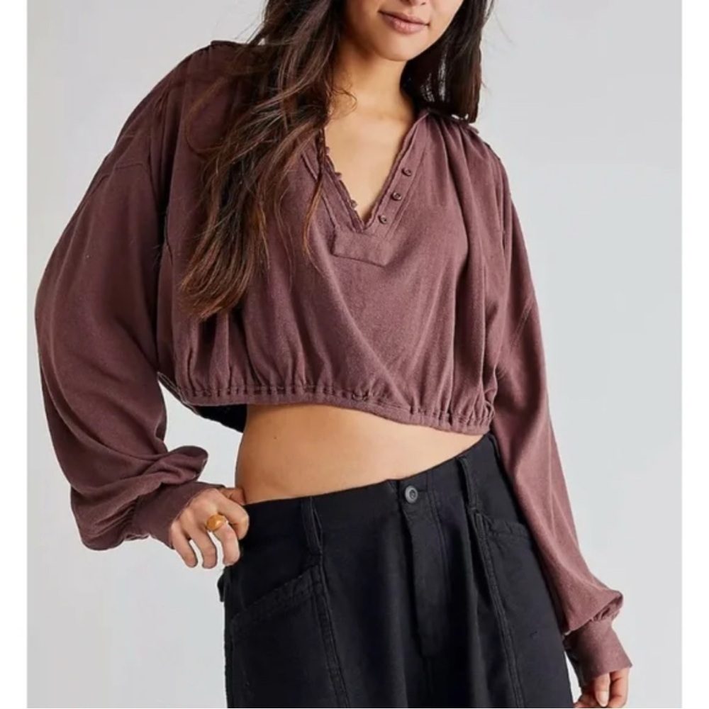 Free People We The Free Balloon Sleeve Crop Top XS - Picture 1 of 3